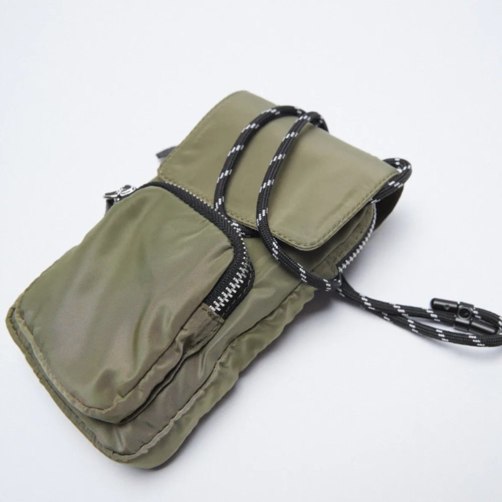 NWT ZARA GREEN CORDED CELL PHONE CASE BAG